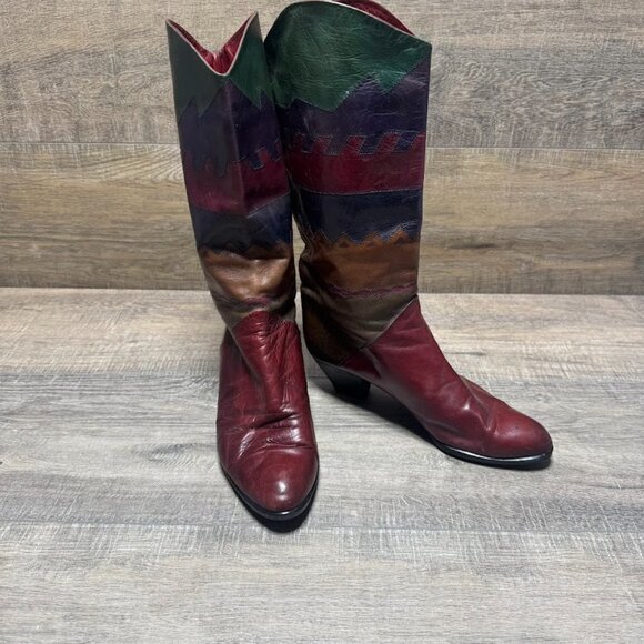 Knee High Leather Patwork Boot Women's Size EU 37.5 - Picture 6 of 7